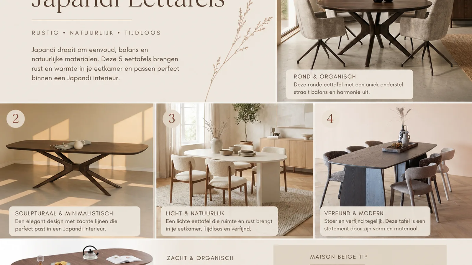 Shop the Look — Japandi Eetkamer: Eetkamer gestyled met Dimehouse Ovale Eettafel Wit Melamine Japandi Cm Sota Spaanplaat Scandinavisch Basic Ovaal, Eettafel Jax Deens Ovaal Mangohout Cm Walnoot Japandi en Eettafel Jax Rond Mangohout Cm Walnoot Japandi in een gezellig, warm sfeer.